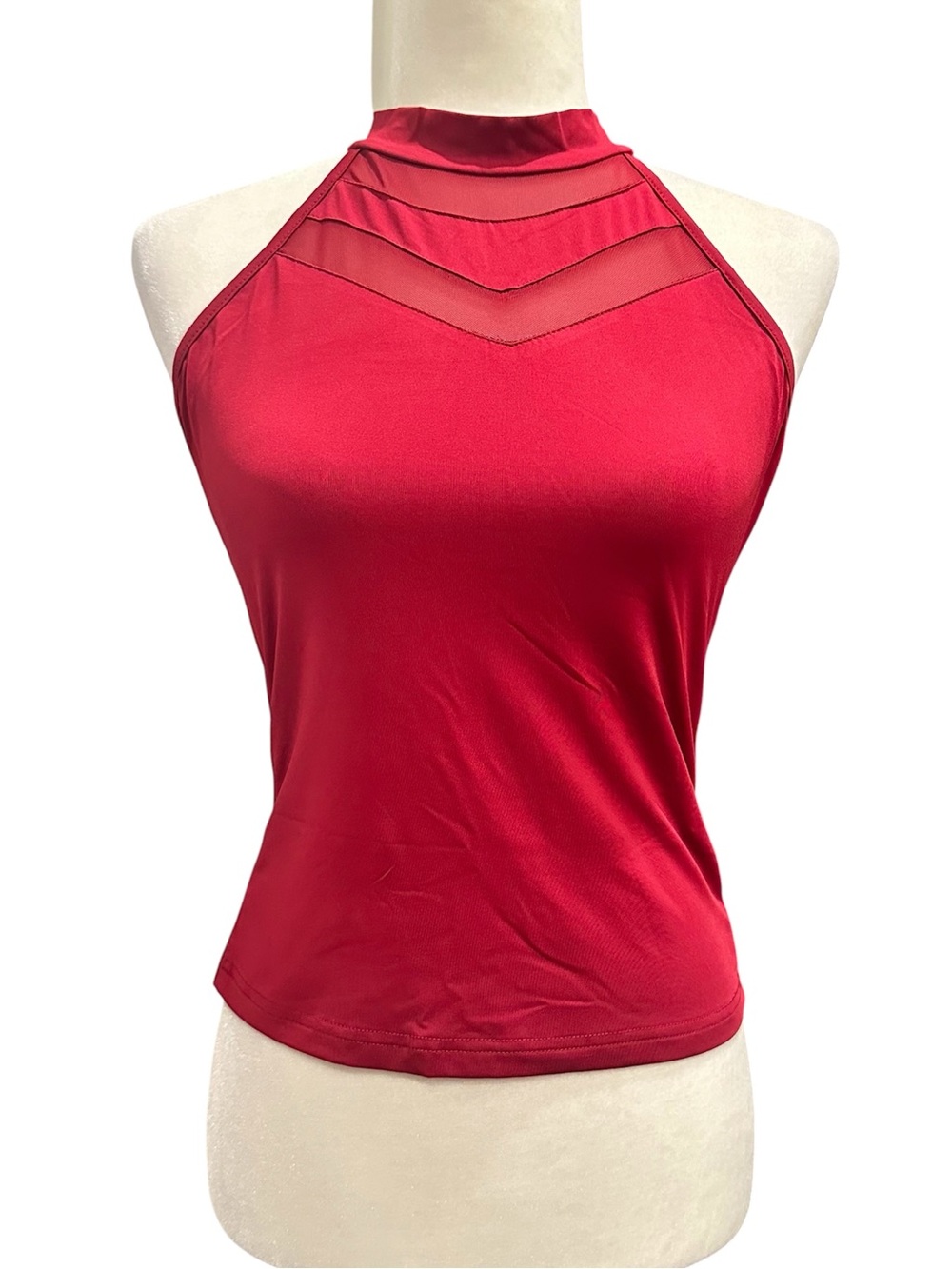 🆕 NWOT Red Sheer Chevron Mesh Halter Top Size L